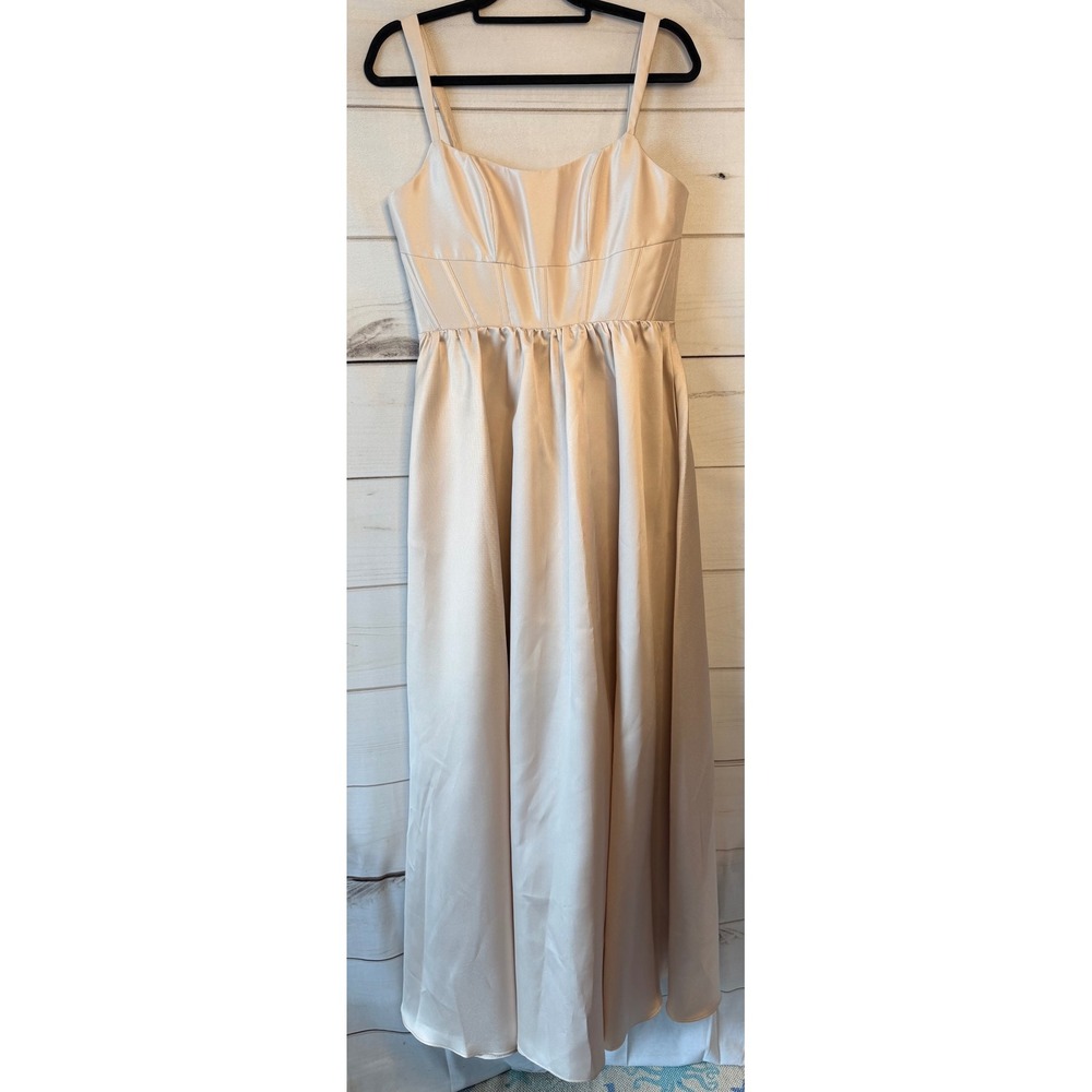 Dessy Collection Vivian Diamond Champagne Satin Corset Gown 3170 Size 10 R